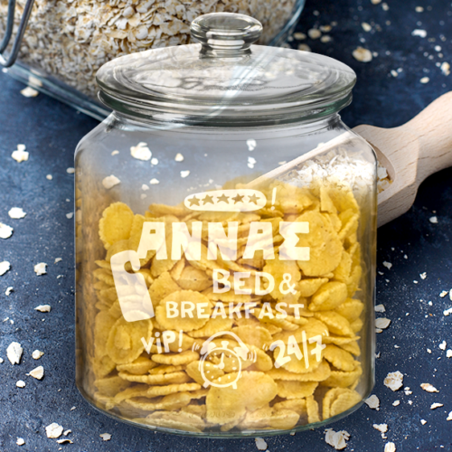 Γυάλινο Βάζο με Mήνυμα, για Μπισκότα, Corn Flakes, Κουζίνα