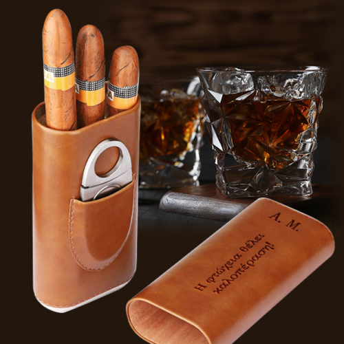 Θήκη για Πούρα, Δερμάτινη με Όνομα, Μήνυμα με Χάραξη