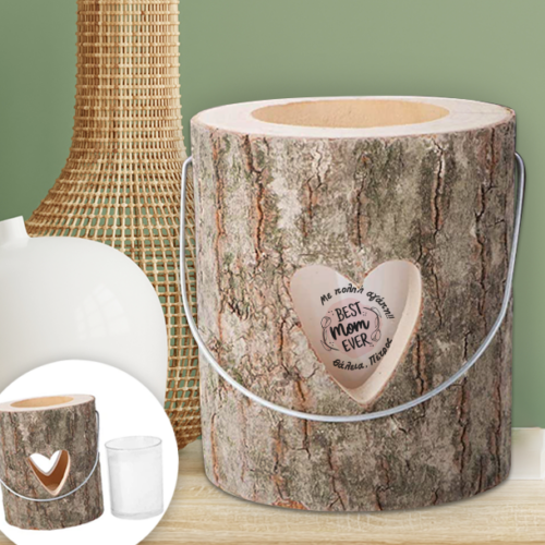 Best Mom σε Ξύλινη Θήκη με Κερί σε ποτήρι με Ονόματα