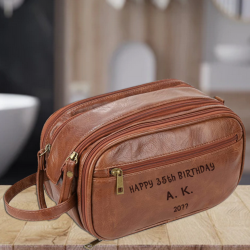 Τσαντάκι, Νεσεσέρ καλλυντικών δερμάτινο για Άνδρες, με μήνυμα