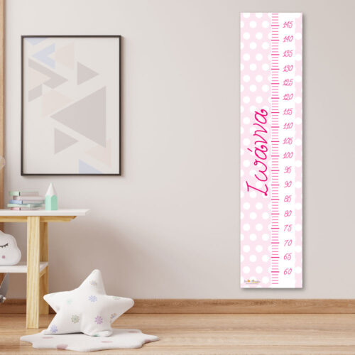Μετρητής ύψους ροζ με λευκά πουά, για κορίτσι με όνομα