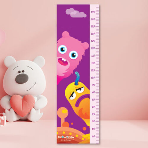 Μετρητής ύψους με τερατάκια σε μωβ φόντο, για κορίτσι, με όνομα