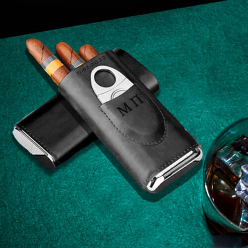 Δερμάτινη Θήκη για Πούρα, με Χάραξη Αρχικά, Ημ/νία