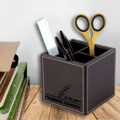 Μολυβοθήκη για Γραφείο με Όνομα, Δερμάτινη