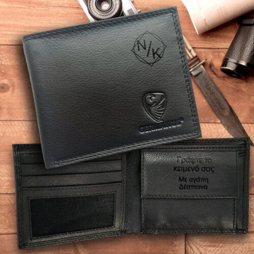 Δερμάτινο πορτοφόλι δώρο για Άνδρες με χάραξη Αρχικά, Μήνυμα