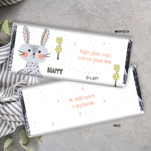 Σοκολάτα με γραμμικό λαγό, Μήνυμα, Ονόματα, Ευχές