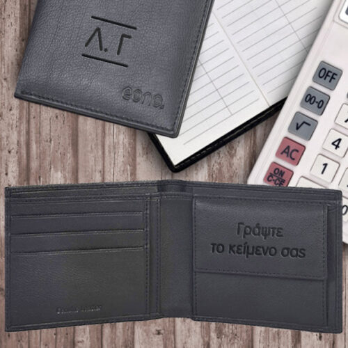 Με Αρχικά, Μαύρο Δερμάτινο Ανδρικό πορτοφόλι