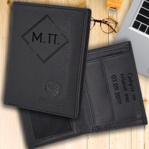 Ανδρικό Δερμάτινο πορτοφόλι με χάραξη Αρχικά, Μήνυμα