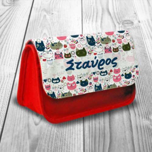 Υφασμάτινη Σχολική Κασετίνα με Γατάκια και Όνομα