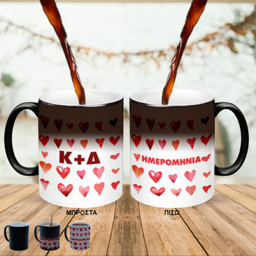 Μαγική Κούπα με Κόκκινες Καρδιές, Αρχικά και Ημερομηνία