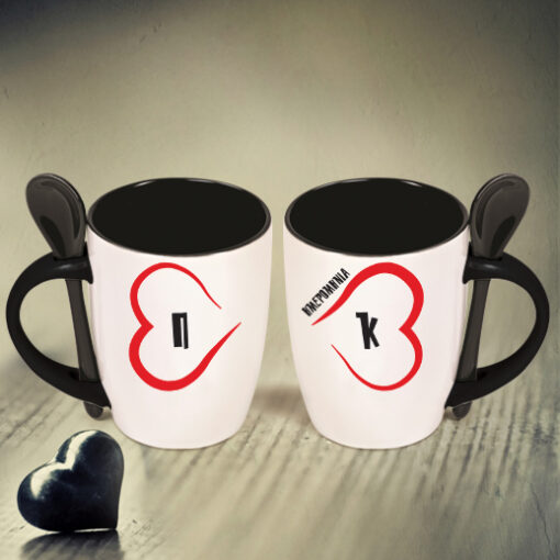 Δώρο για Αγίου Βαλεντίνου Κούπα με Κουταλάκι με Καρδιές & Αρχικά