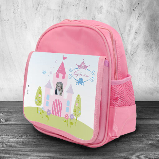 Τσάντα Νηπιαγωγείου για κορίτσια με Κάστρο,Φωτογραφία και Όνομα, για Κορίτσια