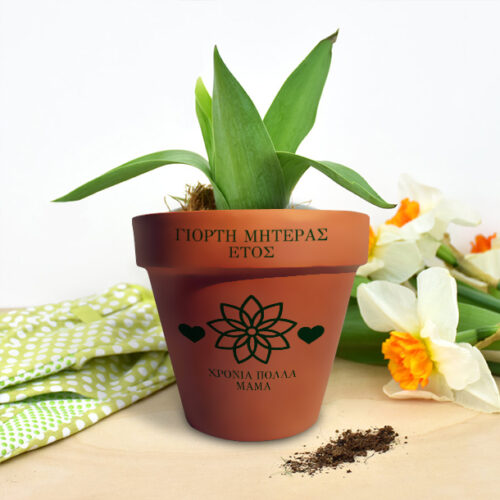 Πήλινη γλάστρα με σχέδιο λουλούδι, για κάθε αφορμή με Όνομα