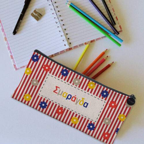 Κασετίνα με πολύχρωμα λουλούδια, λινή Προσωποποιημένη με Όνομα