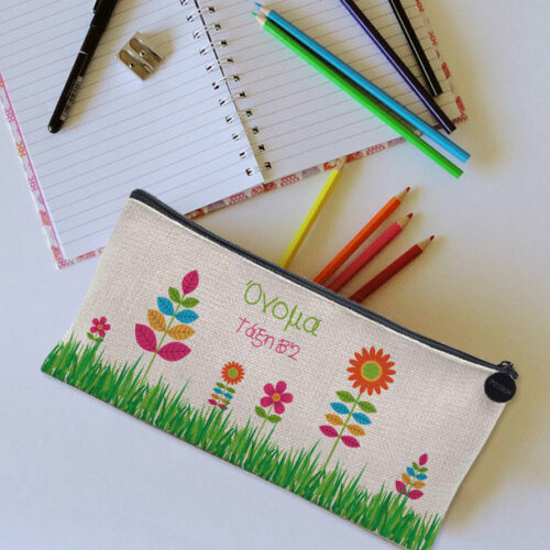 Κασετίνα με Λουλούδια Λινή Υφασμάτινη με Όνομα, Έτος