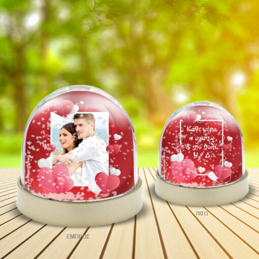 Χιονόμπαλα με κόκκινο φόντο, Προσωποποιημένη με Φωτογραφία, Μήνυμα