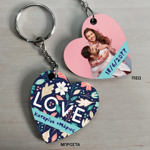 Love σε μπρελόκ καρδιά, δύο όψεων, με φωτογραφία, μήνυμα