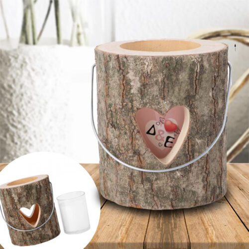 Με καρδιά ξύλινο κηροπήγιο & Κερί σε ποτήρι με Αρχικά