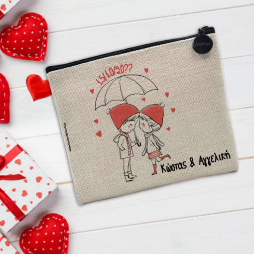 Πορτοφολάκι με ζευγάρι σε ομπρέλα, με μήνυμα, ονόματα