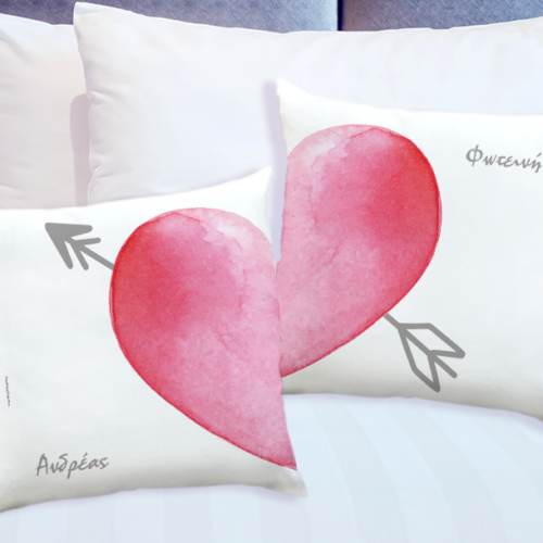 Σετ 2 Μαξιλάρια Διακοσμητικά με Καρδιά, Ονόματα