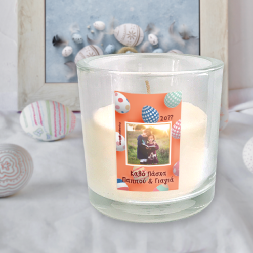 Κερί διαμέτρου 9 cm με Φωτογραφία, Μήνυμα, Ευχές για Πάσχα