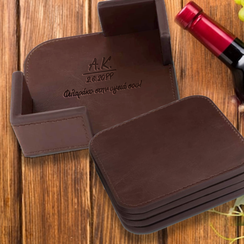 4 Δερμάτινα Σουβέρ, Μήνυμα σε βάση χαραγμένο με Laser