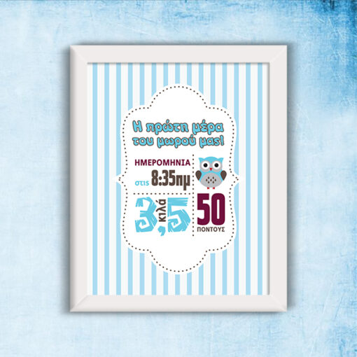 Στοιχεία Γέννησης σε Κάδρο Δώρο για Νεογέννητο Αγοράκι