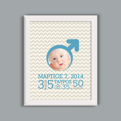 Κάδρο Αναμνηστικό με Φωτογραφία για Νεογέννητο Αγόρι, με σύμβολο