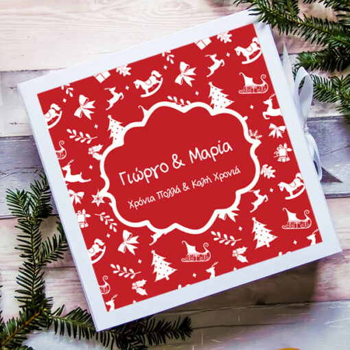 Κουτί για Δώρα Χριστουγεννιάτικα με κορδέλα, Ευχές, Όνομα