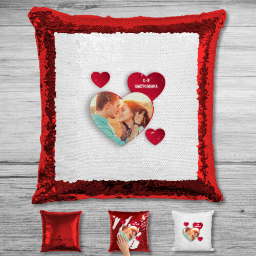 Μαξιλάρι με Παγιέτες, Φωτογραφία, Καρδιές, Διακοσμητικό με αρχικά