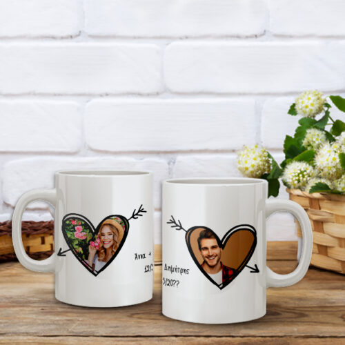 Κούπα με 2 φωτογραφίες σε καρδιές, Ονόματα