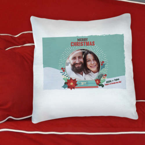 Merry Christmas Λινό Μαξιλάρι με Φωτογραφία, Διακοσμητικό