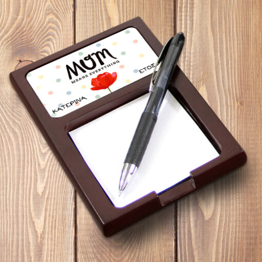 Ξύλινη Θήκη για Post it με Λουλούδι Προσωποποιημένη, για το γραφείο