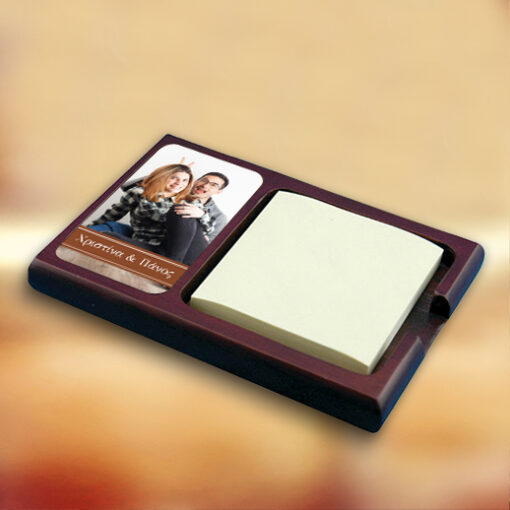 Ξύλινη Θήκη Post It με Φωτογραφία, Όνομα Προσωποποιημένη