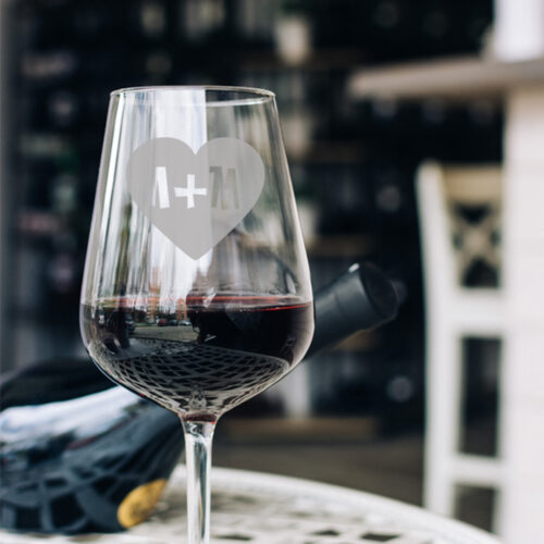 Γυάλινο Ποτήρι Κρασιού με Καρδιά με Αρχικά Προσωποποιημένο