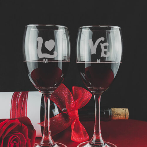 2 Γυάλινα Ποτήρια Κρασιού Love με Προσωποποιημένο Αρχικά