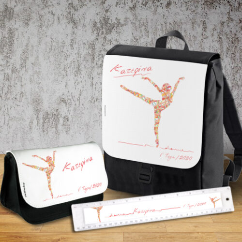 Σετ Τσάντα Πλάτης με Κασετίνα, Χάρακα με Μπαλαρίνα, Όνομα