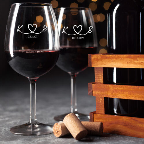 Σετ 2 Γυάλινα Ποτήρια Κρασιού με Αρχικά, Ημ/νία