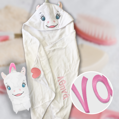 Βρεφικό Μπουρνούζι, Κάπα Μονόκερος με Κεντημένο Όνομα