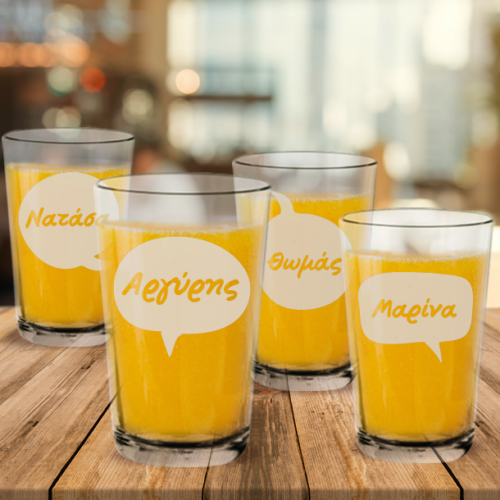 Σετ για Οικογένεια, 4 Ποτήρια για Χυμό, Νερό με Ονόματα