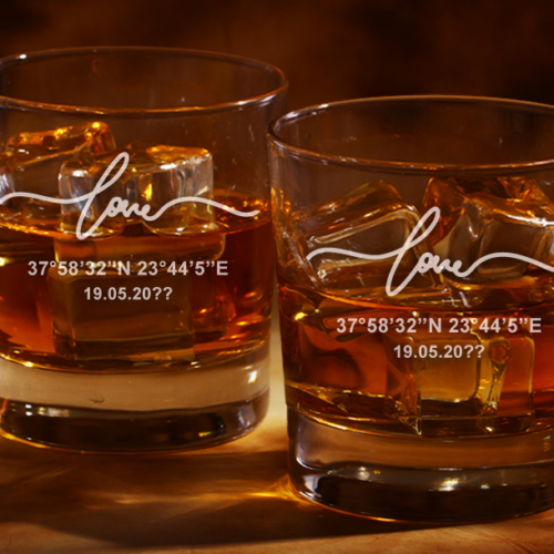2 Γυάλινα Ποτήρια για Ποτό, Ουίσκι με συντεταγμένες συνάντησης