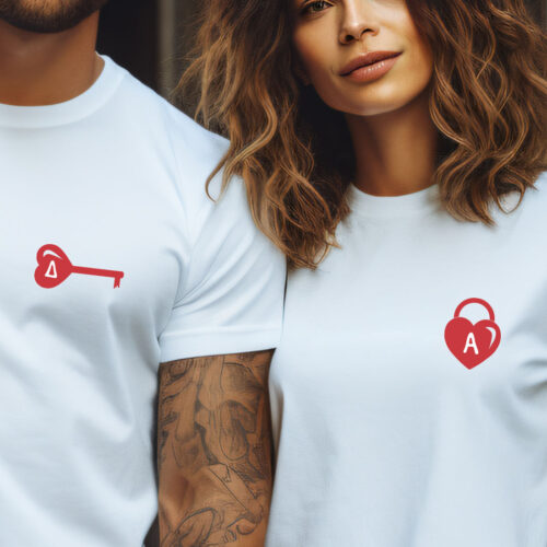 2 T-shirt, Μακό με Αρχικά, σε Καρδιά, Κλειδί