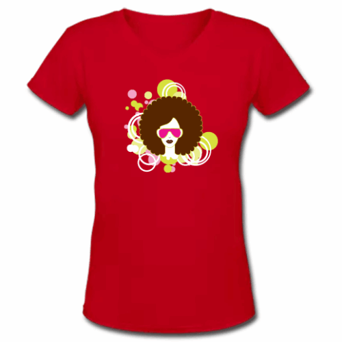 Κόκκινο Γυναικείο T-shirt με Λαιμόκοψη V και Στάμπα