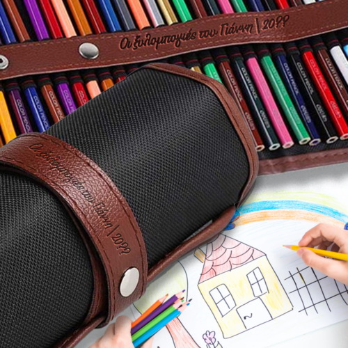 Σετ 48 ξυλομπογιές σε Κασετίνα με Δερμάτινο κλείσιμο με Όνομα