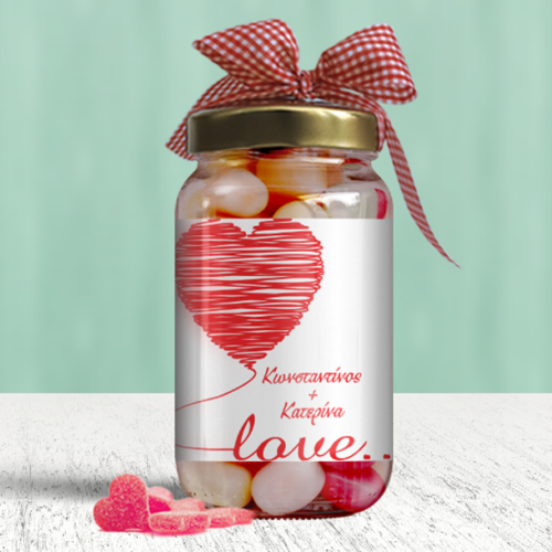 Προσωποποιημένο Βαζάκι με Καραμέλες Καρδιά Love