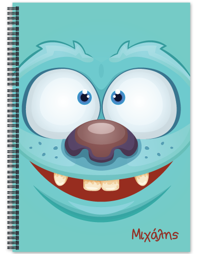 Προσωποποιημένο Τετράδιο Α4 με όνομα για Δημοτικό με Μπλε Τερατάκι για Αγόρι