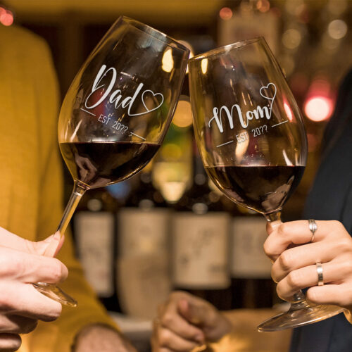 Σετ 2 Γυάλινα Ποτήρια Κρασιού για Μαμά, Μπαμπά με Ημερομηνία