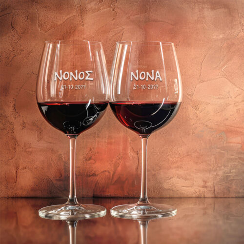 Σετ Ποτήρια Κρασιού για Νονά, Νονό με Ημερομηνία