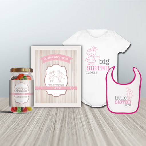Double Happiness, Σετ 4τμχ για Νεογέννητα Δίδυμα Κοριτσάκια