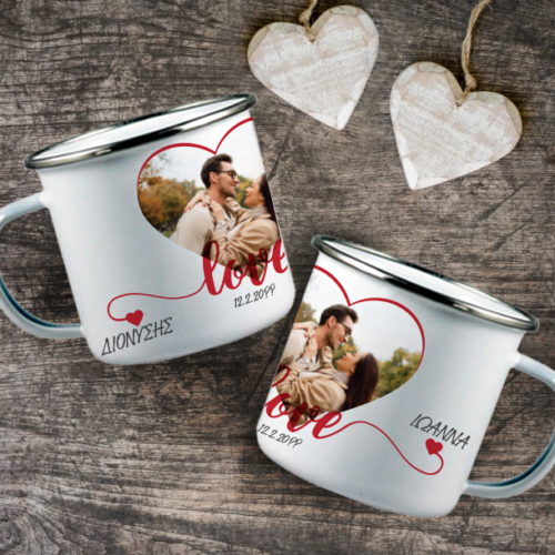 Kούπα μεταλλική με Φωτογραφία σε καρδιά, Ονόματα
